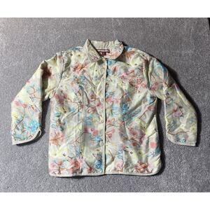 Vintage 80s Quilted Floral Jacket Sequins Womens Large Cottagecore Grannycore